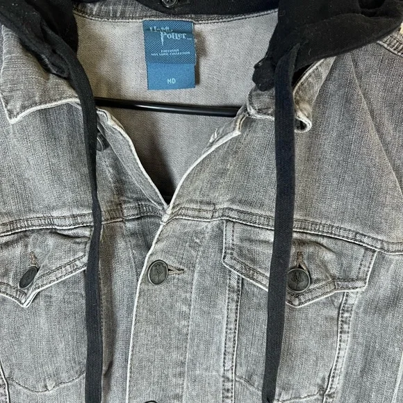 Harry Potter Death Eater Denim Jean Vest Gray Hoodie Men's M - Picture 3 of 5